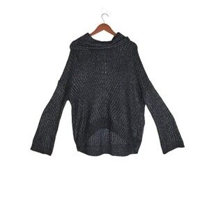 Express Women's Oversized Cowl Neck High Low Hem Black Wool Blend Sweater